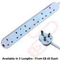 White - 6 Way Socket Gang Block Surge and Spike Protected Extension Lead